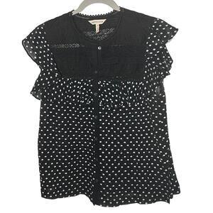 Rebecca Taylor Women's Black White Polka Dot Ruffle Silk Blend Blouse Size 6